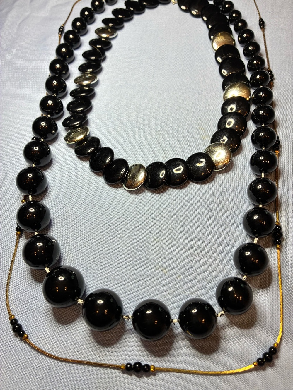 Gold Accent Black Bead Necklace - Women Jewelry